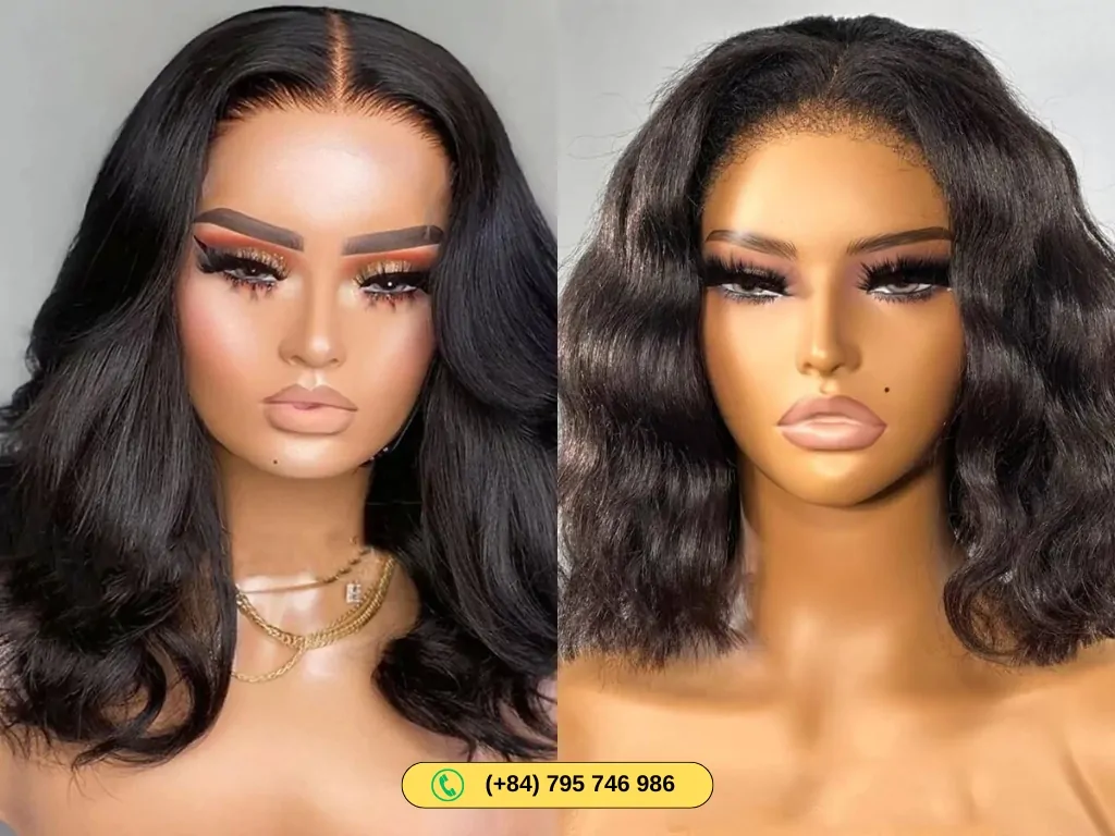 Wavy Human Hair Bob Wigs Natural Color Middle Part 4 Wavy closure bob wigs human hair