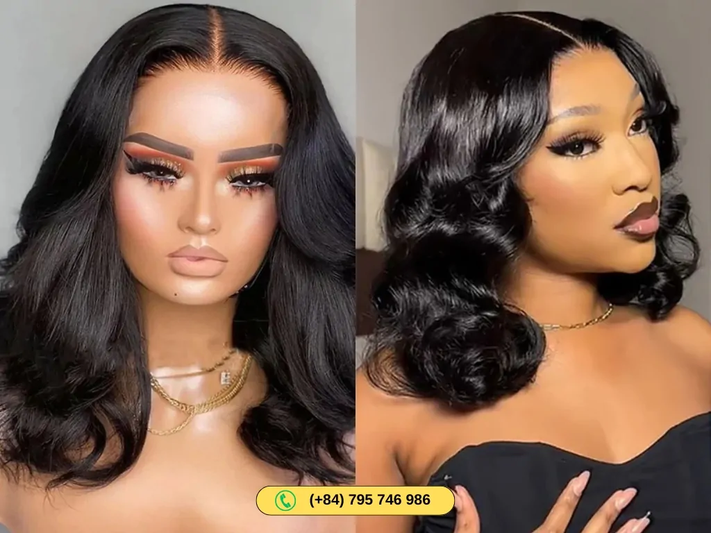 Wavy Human Hair Bob Wigs Natural Color Middle Part 6 Women’s deep wave bob wig human hair with middle part