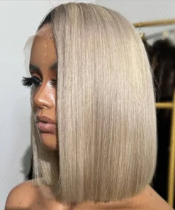 Lace Front 13x4 Ash Blonde Bob Wigs Bone Straight 180% Density