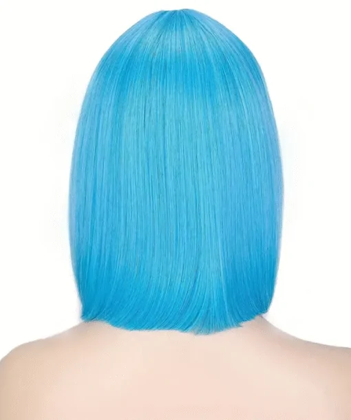 Women's Shoulder Length Bluew Bob Wig with Bangs