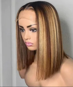 Bone Straight Human Hair Bob Wig 4x4 Lace Closure 12 Inch Natural Color 7 Bob Wigs For Black Women