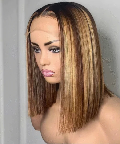 Bone Straight Human Hair Bob Wig 4x4 Lace Closure 12 Inch Natural Color 7 Bob Wigs For Black Women