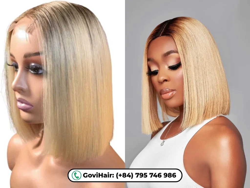 A Bone Straight Human Hair Bob Wig Blonde Color is crafted from 100% real human hair