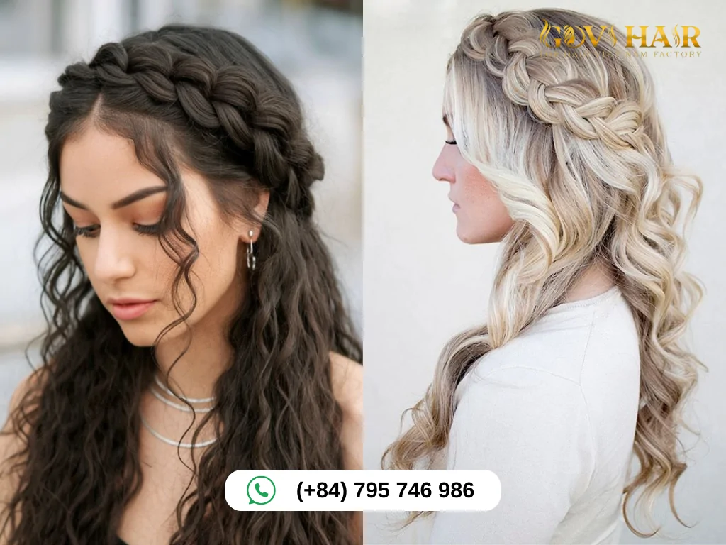 Braided Crown with Loose Curls