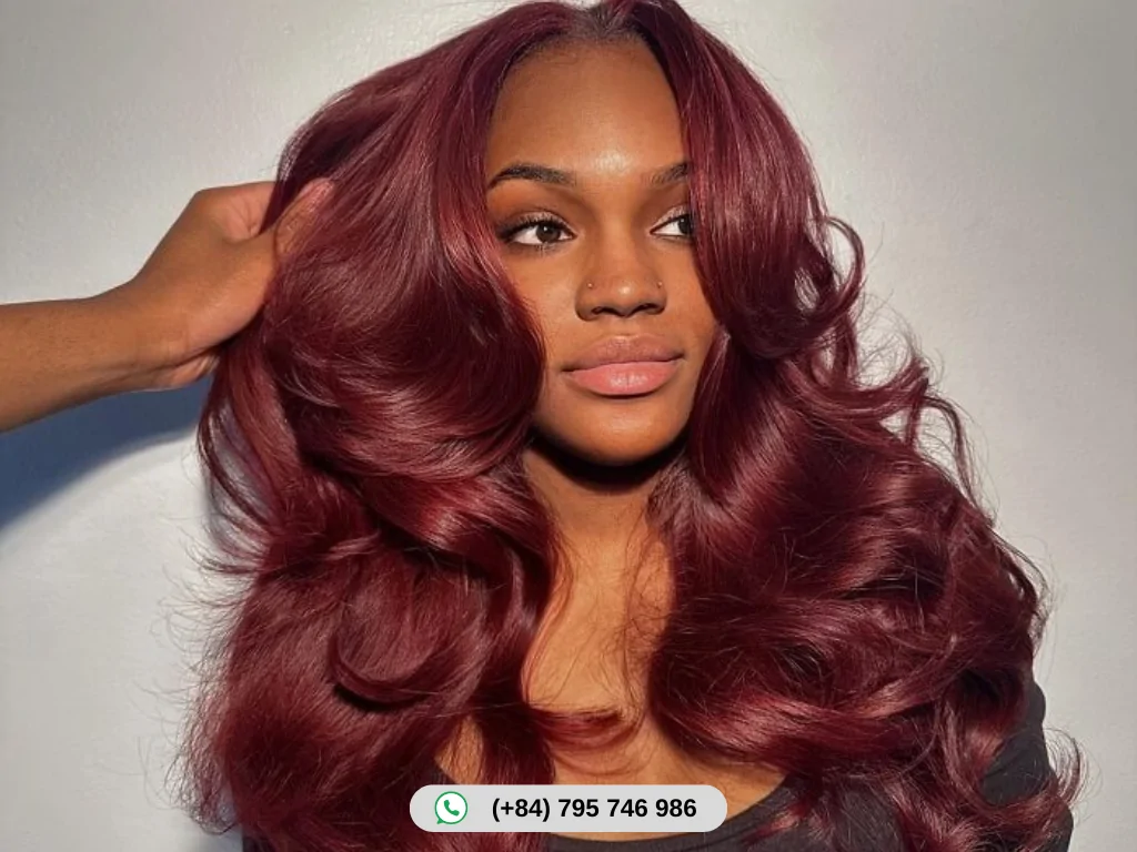 Burgundy Brown Hair Color: 50+ Stunning Styles to Try in 2025 14 Long Burgundy Curtain Bangs