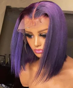 Women's Colored Bob Hair Wig with Bangs Human Hair Wig