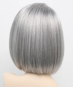 Human Hair Grey Bob Wigs with Flat Bangs