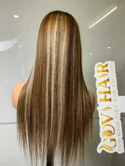 Alternative view of Straight Human Hair Closure Wig 5x5 HD Lace 24 Inch 180% Density Highlight Color