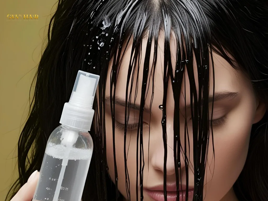 Lightly misting your curtain bangs with water using a spray bottle