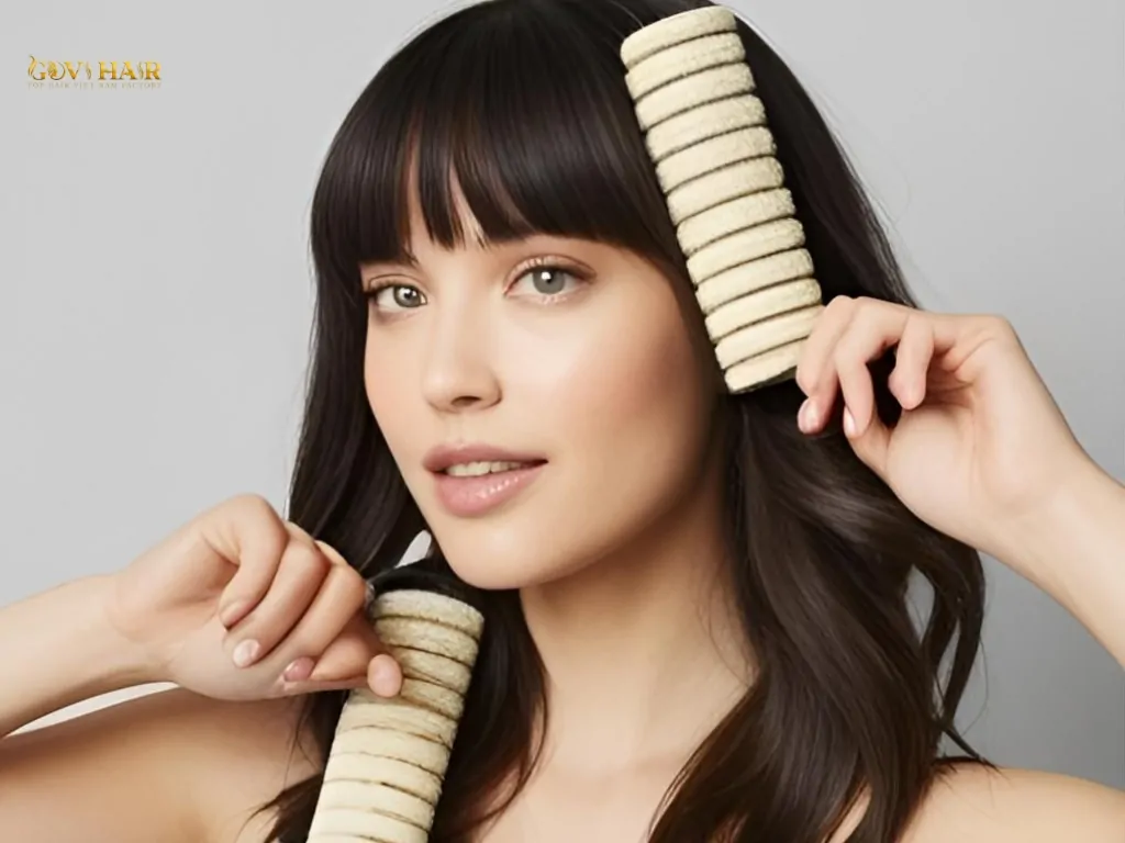 Use large Velcro rollers on bangs