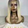 human hair bob wig bone straight 13x4 hd lace Ombre 2c/613c