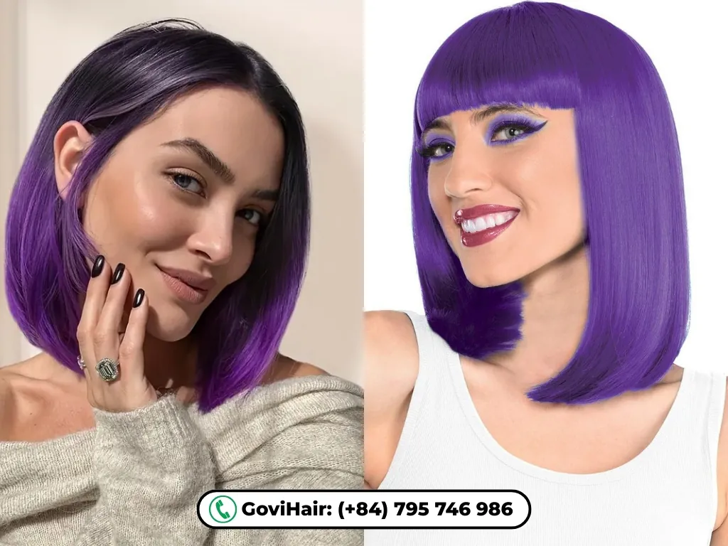 Human hair bob wigs purple color are crafted from 100% real human hair