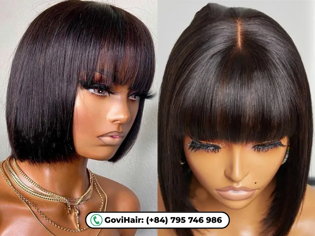 Human Hair Bob Wigs With Bangs Natural Color 10 GoviHair offers a premium collection of human hair bob wigs with bangs natural color