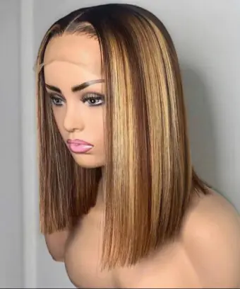 14 Inch Lace Frontal Human Hair Bob Wigs Highlights