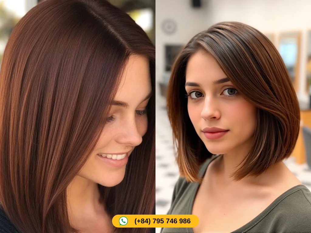 45+ Beautiful Light Chestnut Brown Hair Color And Styles In 2026 4 Sleek Long Bob in Chestnut Brown