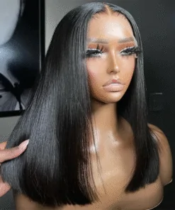 Lace Closure Human Hair Bob Wigs Middle Part