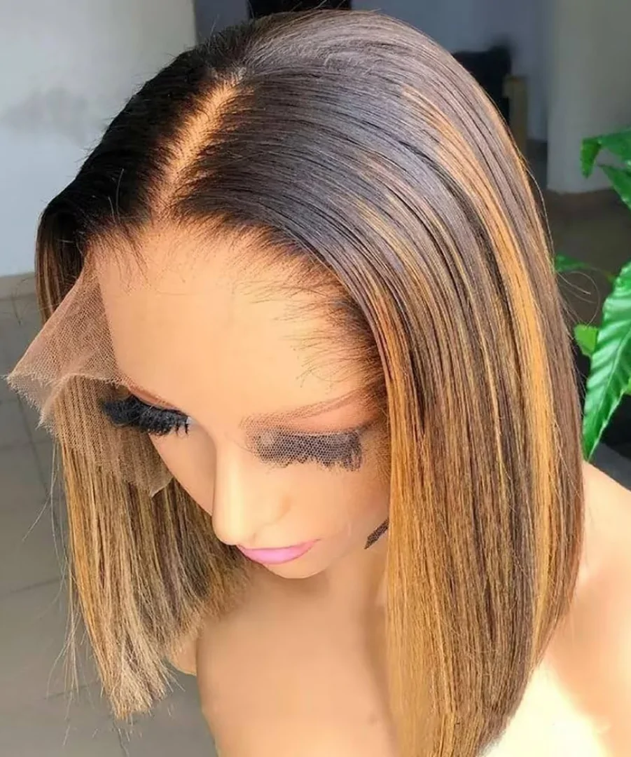 Blonde Highlight Short Layered Ombre Bob Wig 5x5 Closure