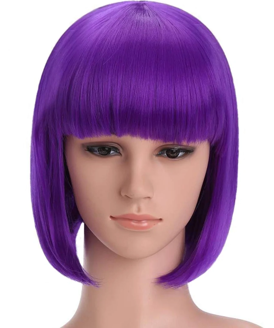 Short Human Hair Bob Wigs Purple Color HD Lace13x4