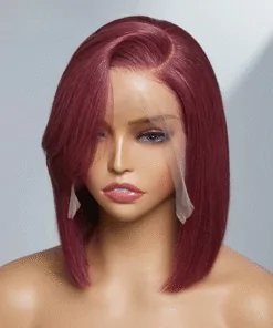 Women's Stylish Red Bob Wig with Bangs 100% Human Hair