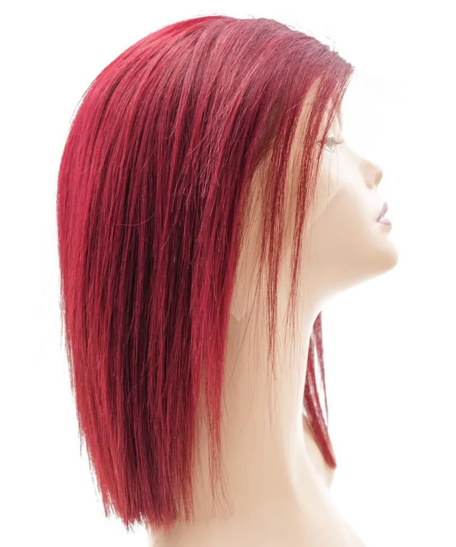 Lace Frontal Human Hair Bob Wigs Red Color 2 Women's Stylish Red Bob Wig with Bangs 100% Human Hair