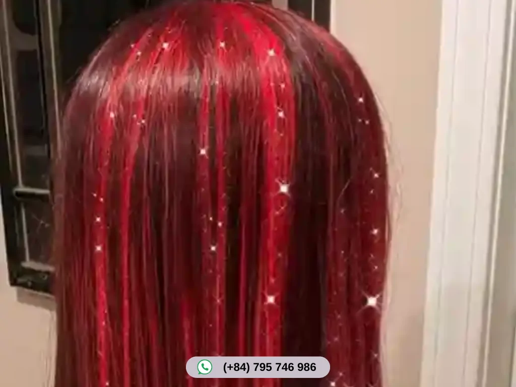 Pink Red Hair with Glitter Highlights