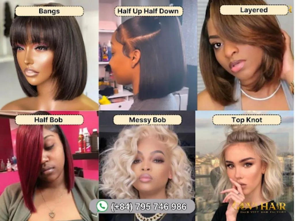 Top 41 Flawless Quick Weave Bob Hairstyles in 2025 4 Six quick weave bob hairstyles including bangs, half up half down, layered, half bob, messy bob, and top knot