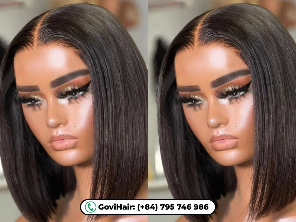 14 Inch 100% Black Blunt Cut Human Hair Bob Wigs 4x4