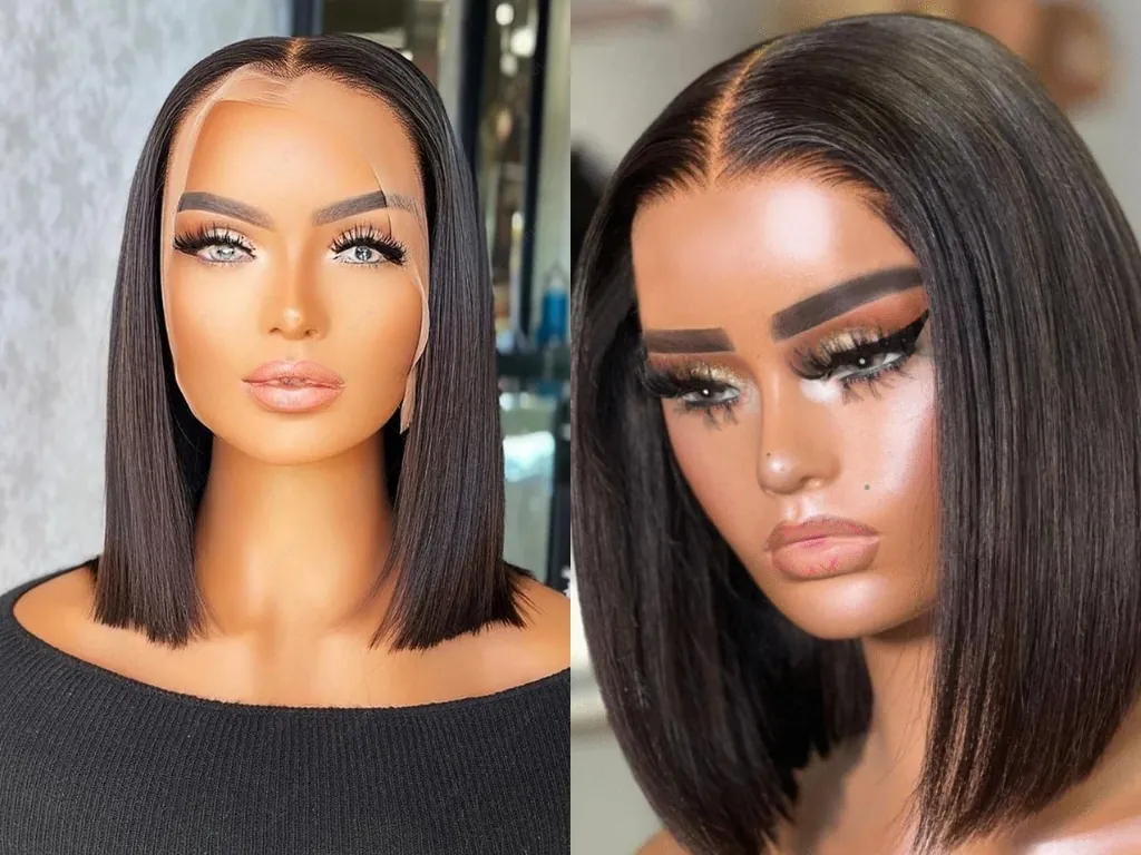 14 Inch Black Blunt Cut Human Hair Bob Wigs