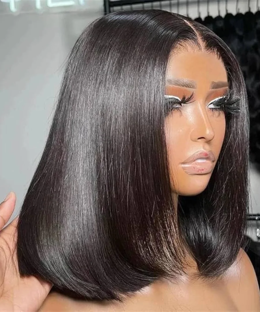 14 Inch Blunt Cut Black Bob Wig Human Hair Wigs 4x4