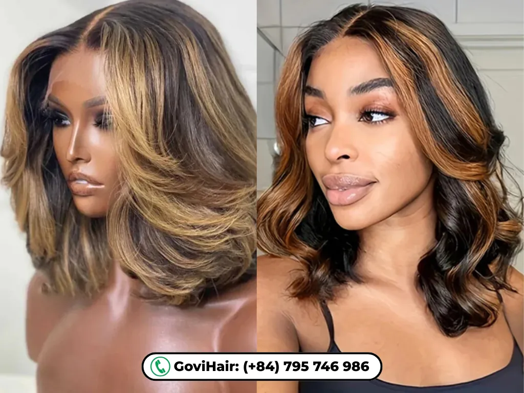 14 Inches Human Hair Bob Wigs Highlight Dark Brown 8 everyday look with our 14 Inch Human Hair Bob Wig in Highlight Dark Brown
