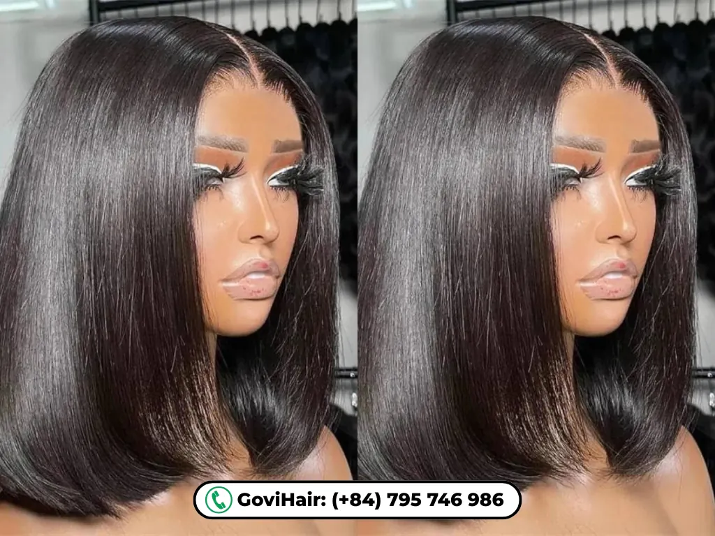 The 16 Inches Straight Silky Lace Closure Black Bob Wig HD 250% stands out for its exceptional craftsmanship