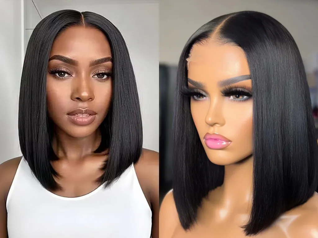 Straight Silky Lace Closure Black Bob Wig HD 250%