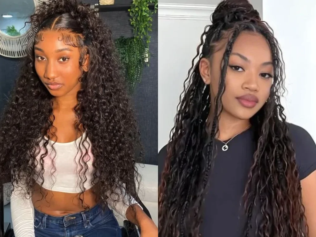 Half-up, half-down hairstyle