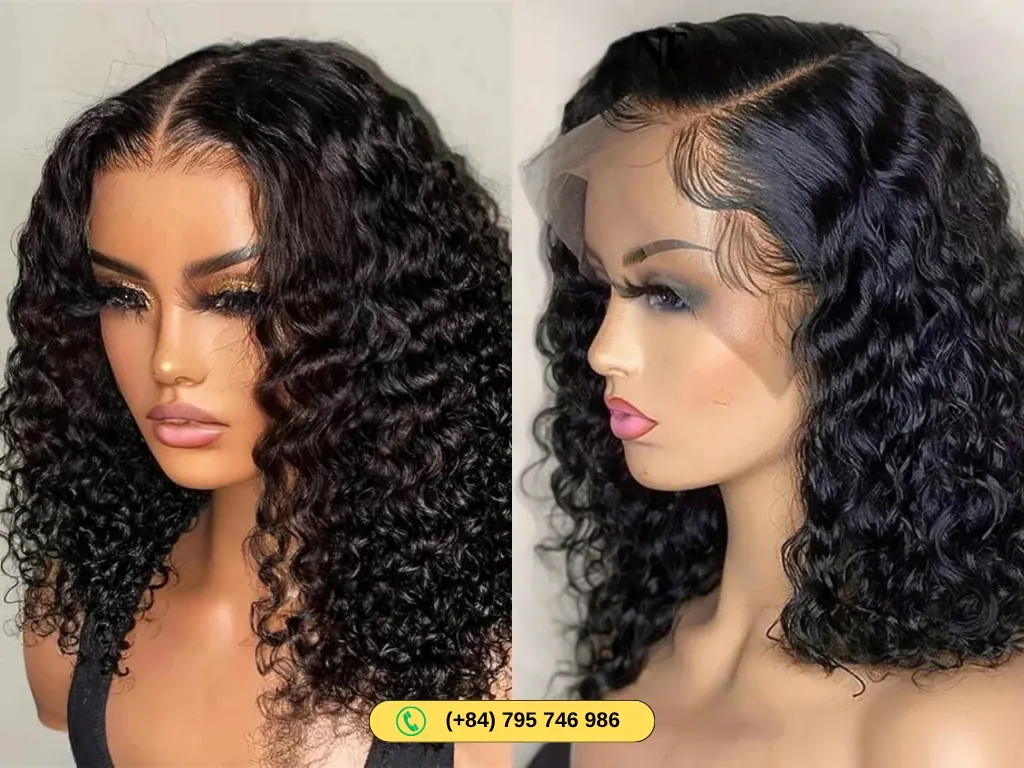 Deep Water Wave Curly Lace Front Human Hair Bob Wigs 180 Density
