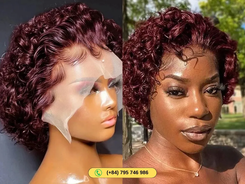 Pixie Cut Short Bob Wigs Cheap 99J Burgundy Water Wave
