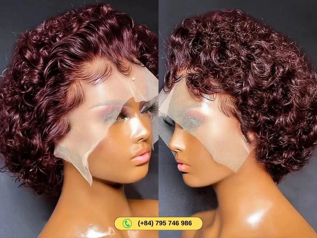 Pixie cut short bob wigs cheap 99J burgundy water wave