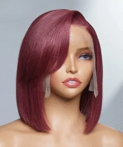 Burgundy Bone Straight Transparent Lace Front Bob Wig For Black Women