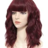 Curly Bob Wig with Bangs Short Wavy Wine Red Color Wigs for Women