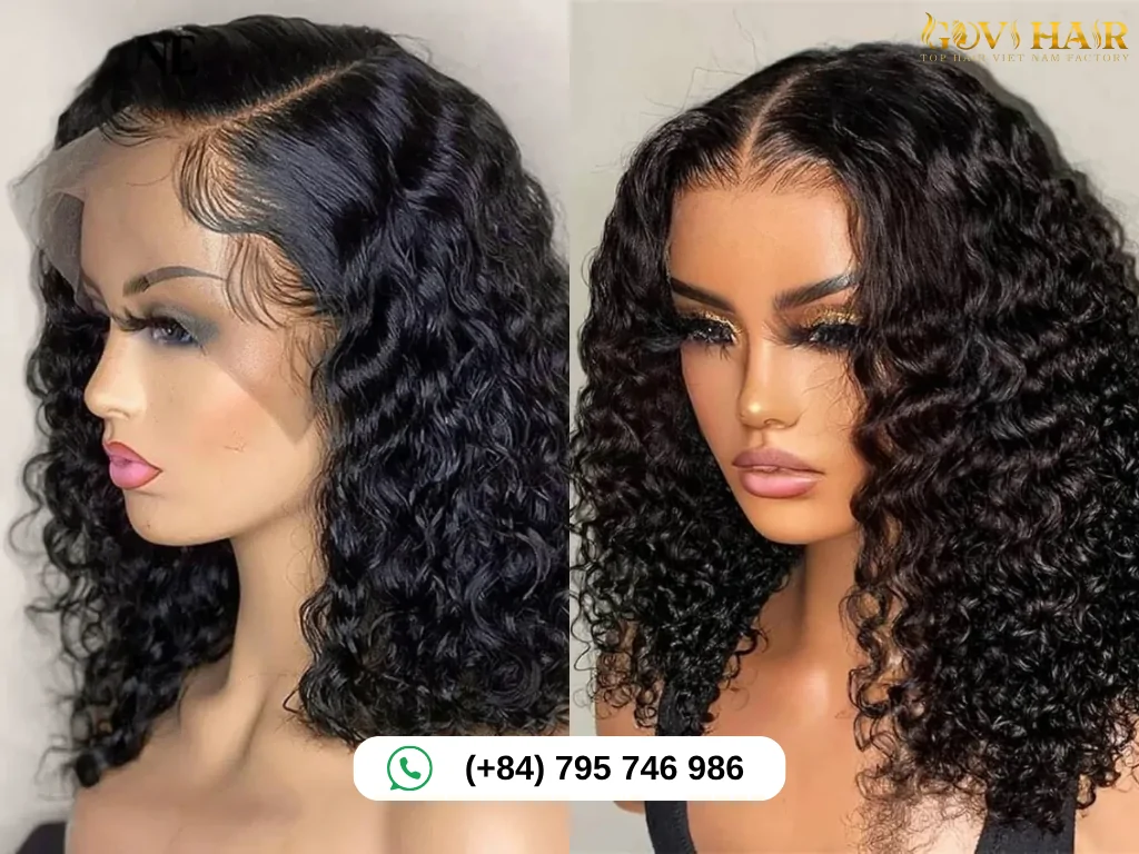 Deep Water Wave Curly Lace Front Human Hair Bob Wigs 180 Density