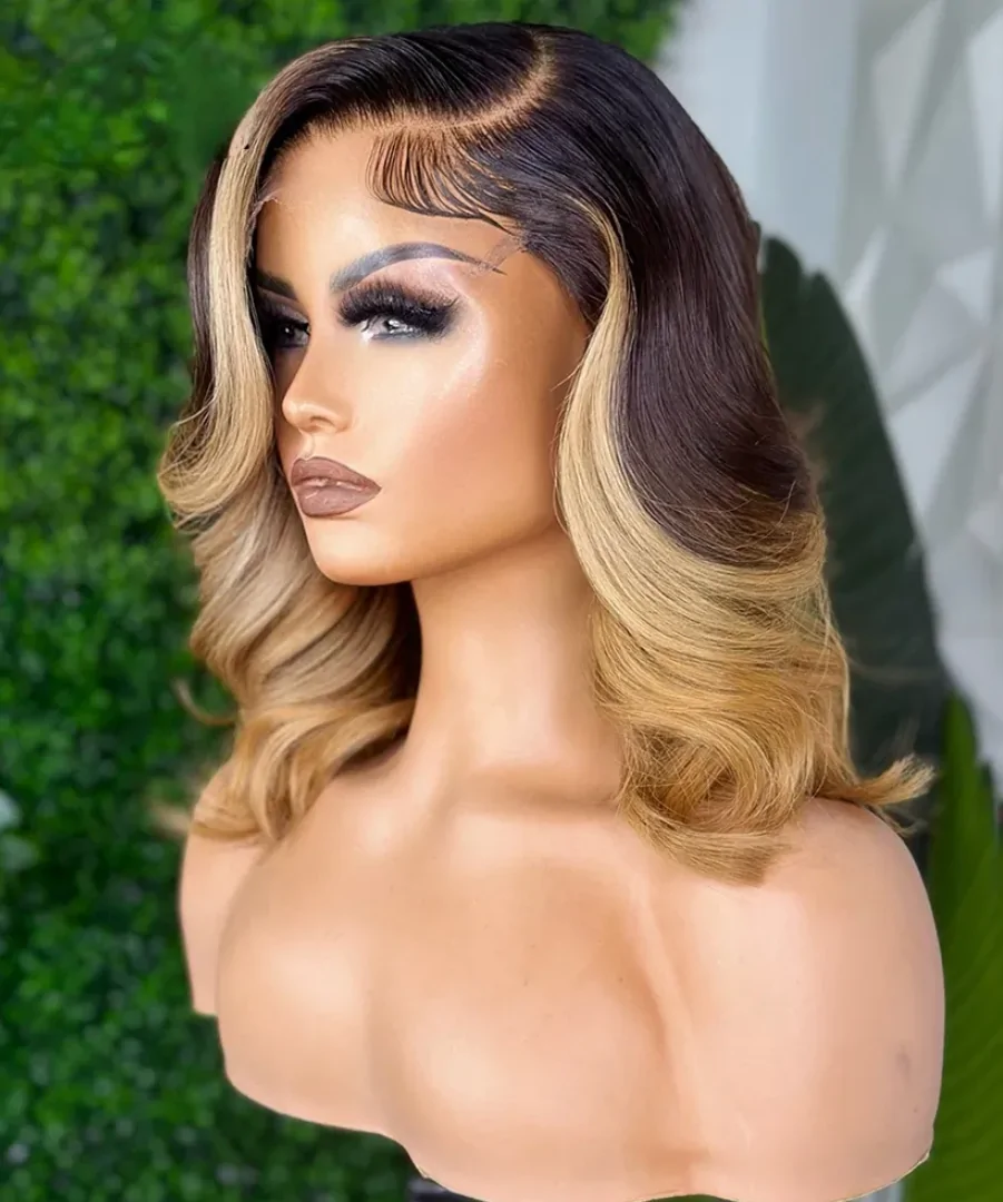 Body Wave Human Hair Bob Wigs Honey Blonde Color