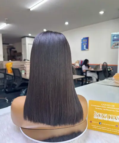 human hair bob wig bone straight 5x5 hd lace natural black color