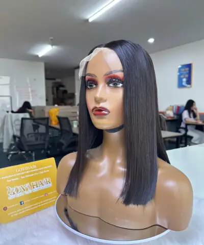 human hair bob wig bone straight 5x5 hd lace natural black color
