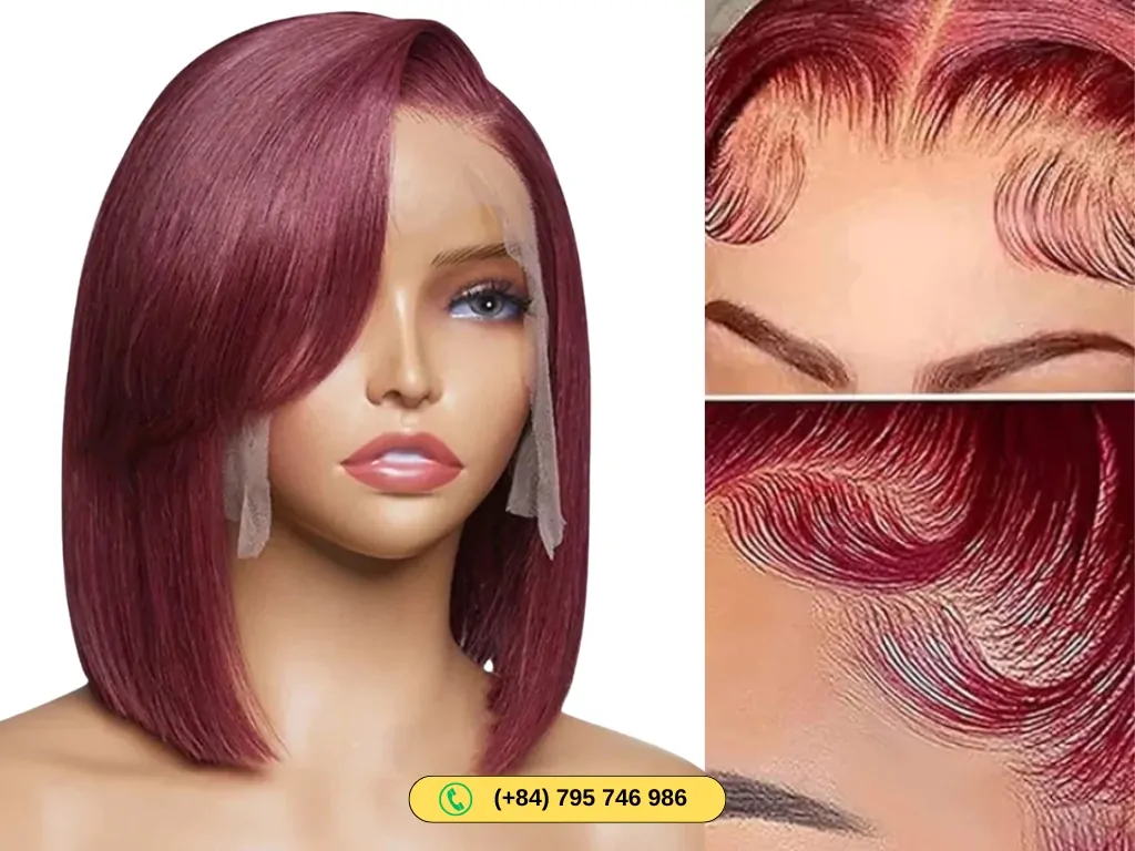 Shop premium transparent lace front human hair bob wig burgundy color