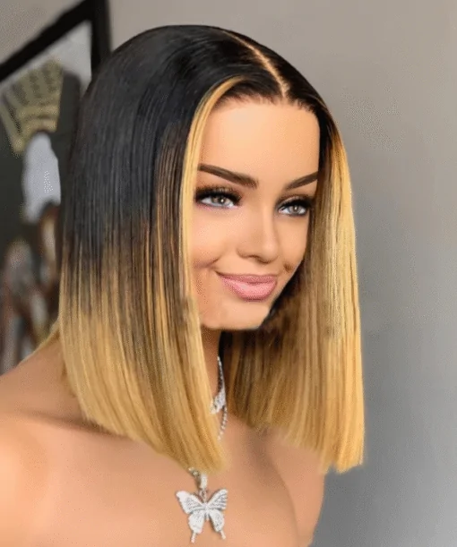 Human Hair Bob Wigs Honey Blonde Color