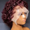 Pixie Cut Human Hair Bob Wigs 99J Burgundy Color