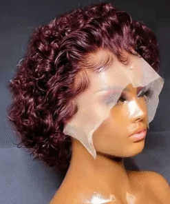 Pixie Cut Human Hair Bob Wigs 99J Burgundy Color