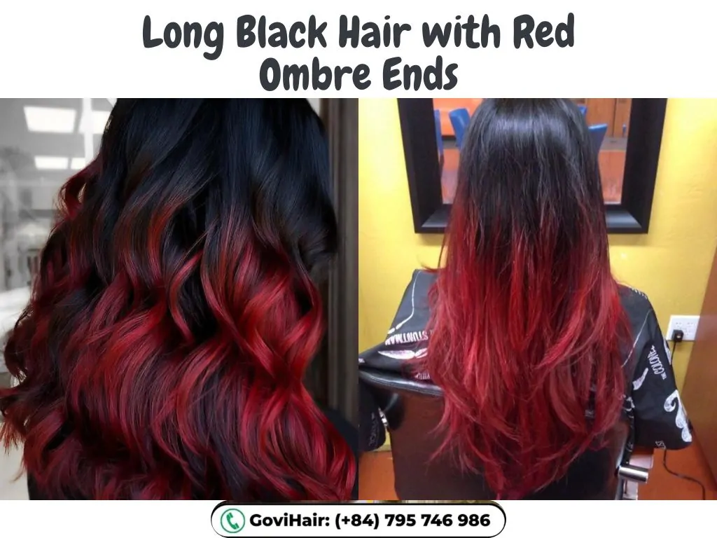 22 Best Red Highlights on Black Hair That Are Trending in 2026 16 Long Black Hair with Red Ombre Ends