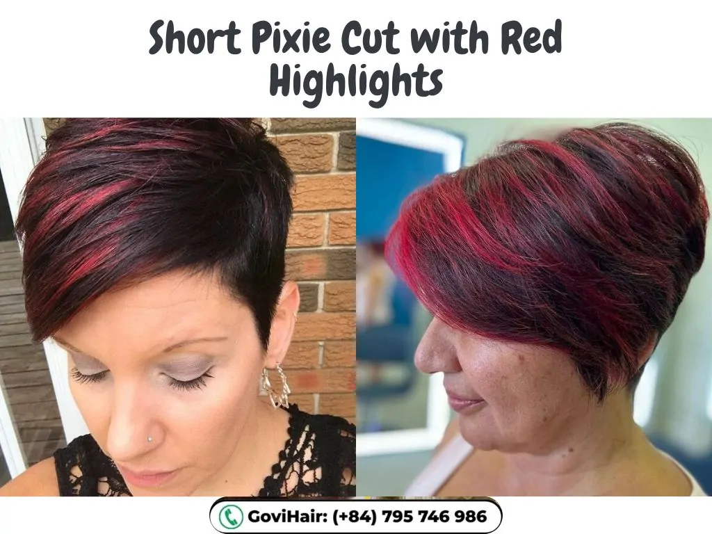 22 Best Red Highlights on Black Hair That Are Trending in 2026 17 Short Pixie Cut with Red Highlights