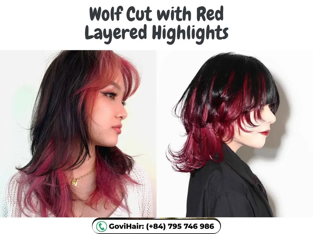 22 Best Red Highlights on Black Hair That Are Trending in 2026 24 Wolf Cut with Red Layered Highlights