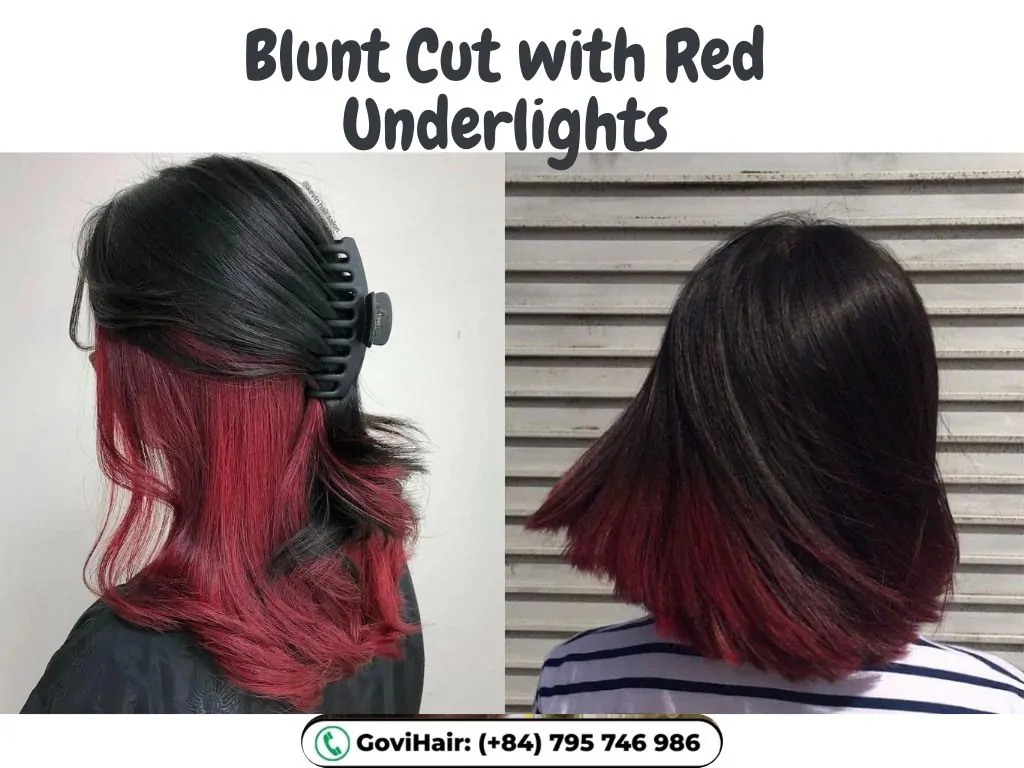 22 Best Red Highlights on Black Hair That Are Trending in 2026 27 Blunt Cut with Red Underlights